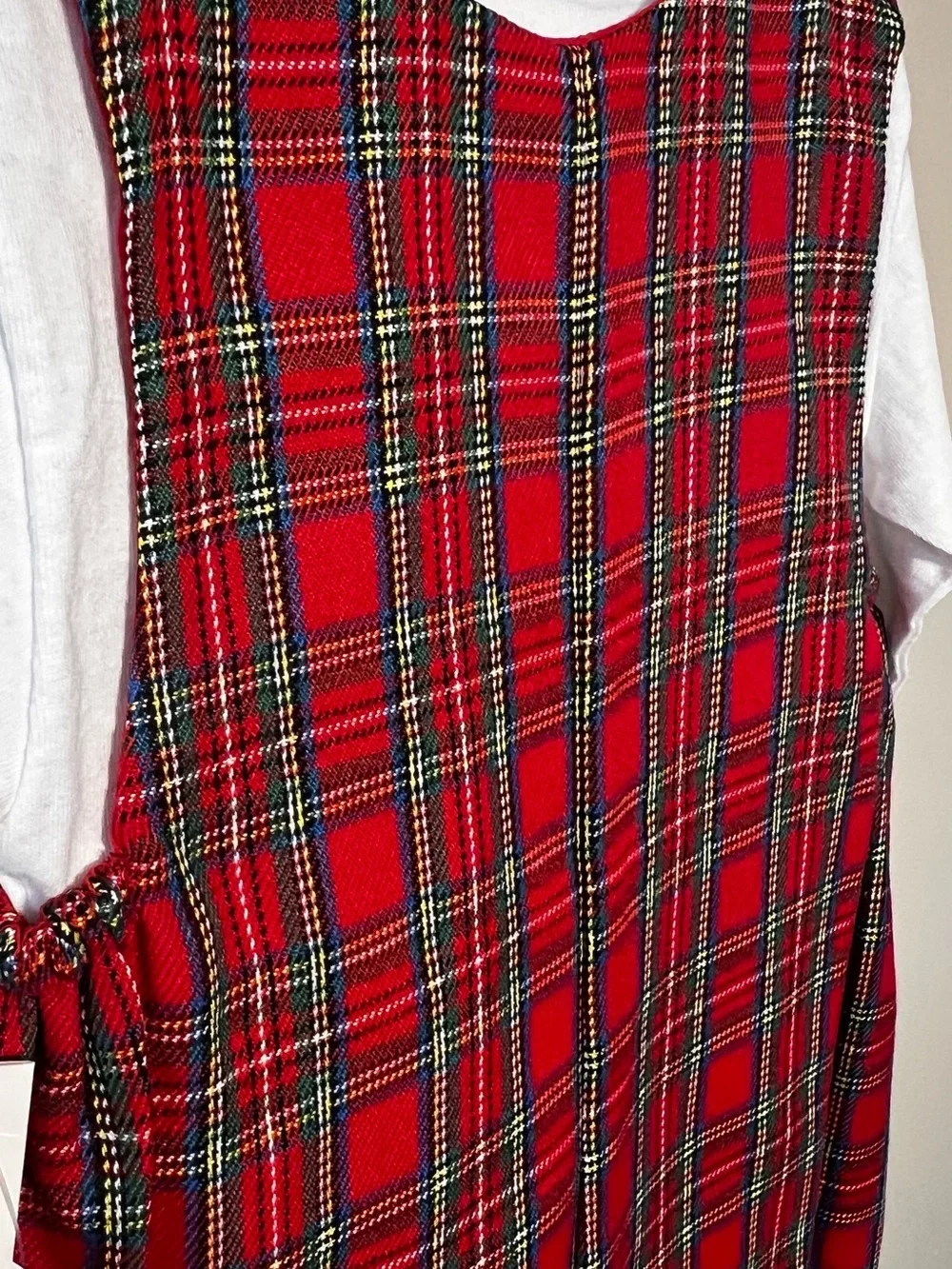 Vintage Classic Red Tarten Plaid Smocked Kids Romper with Train Embroidery